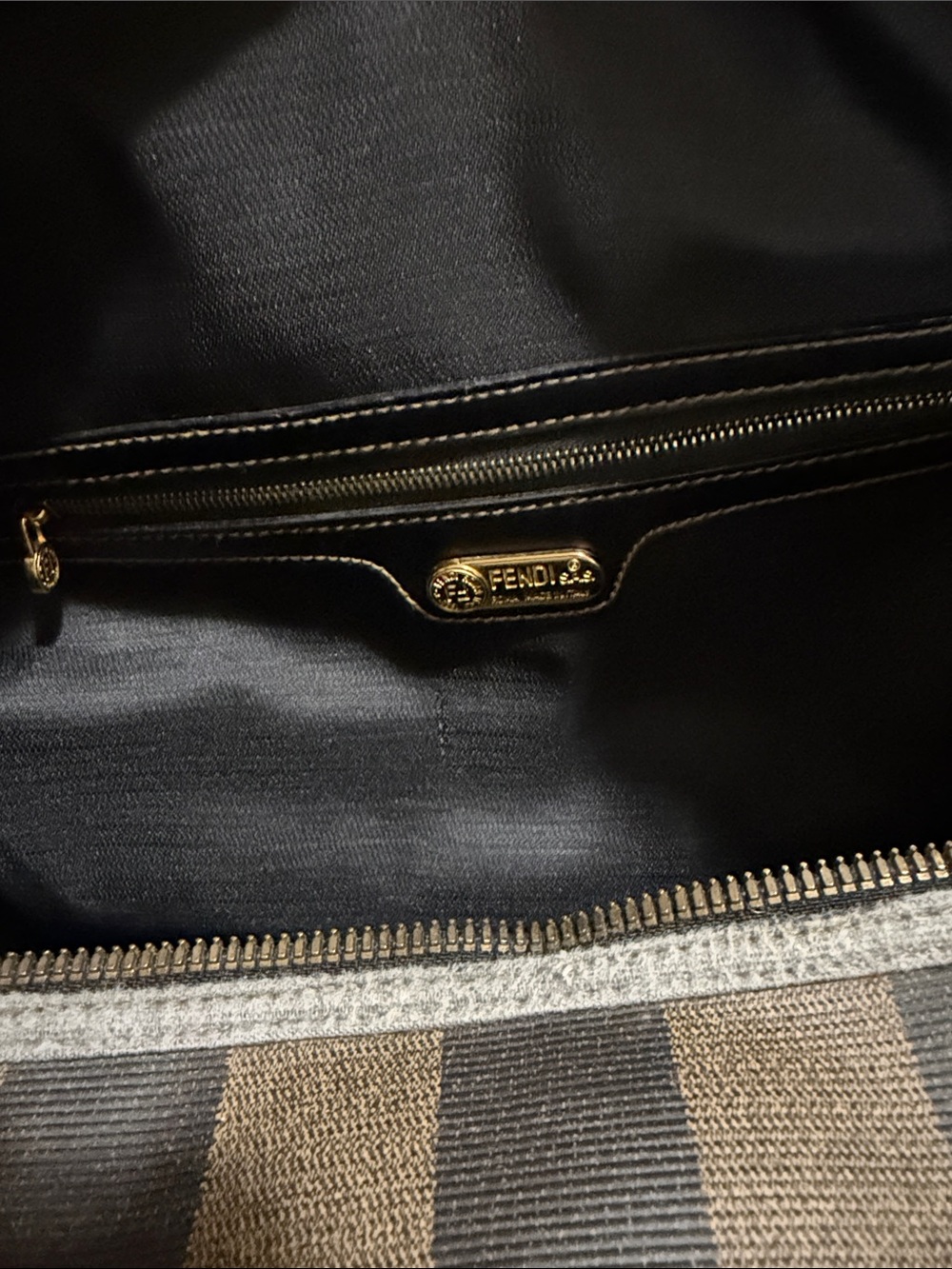 Fendi Black & Brown Striped Leather-Trim Duffel Bag - Picture 4 of 10